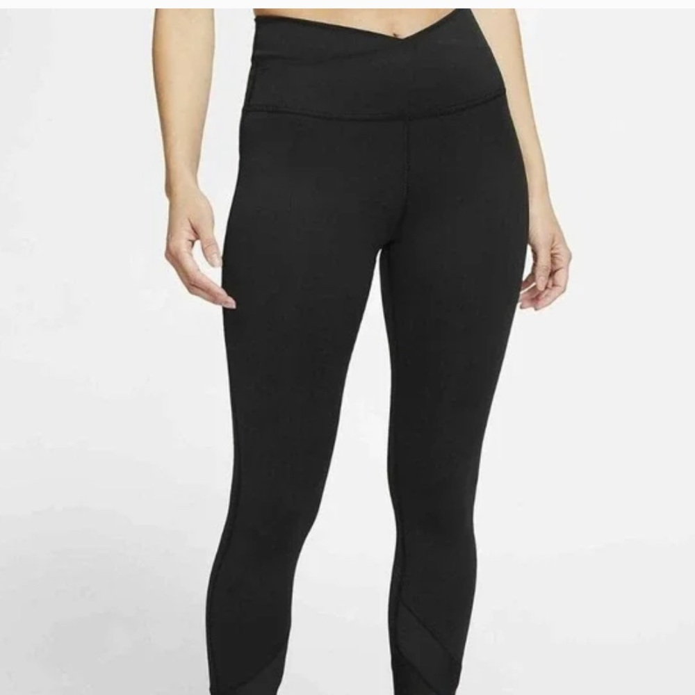 NIKE Yoga Womens Black Criss Cross Waist Ankle Leggings Size XS Black